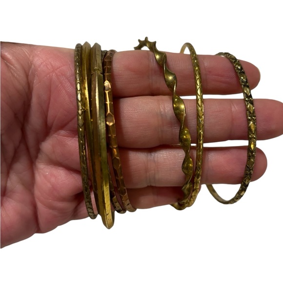 Fashion Metal Bangle Bracelets 15 Pieces Brass Gold Neutral Tone - Picture 7 of 8